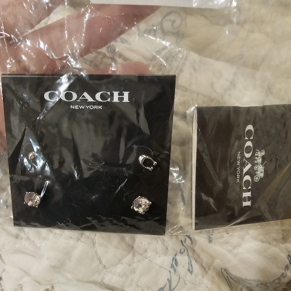 NWT Coach Earrings: 2 pair, CC and sparkle. Comes with care book. - Picture 7 of 7